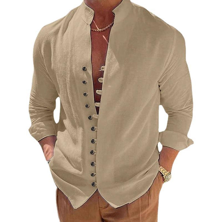 Herrer Mode Leinenbluse med Henley-krave og knapdetalje Stilla