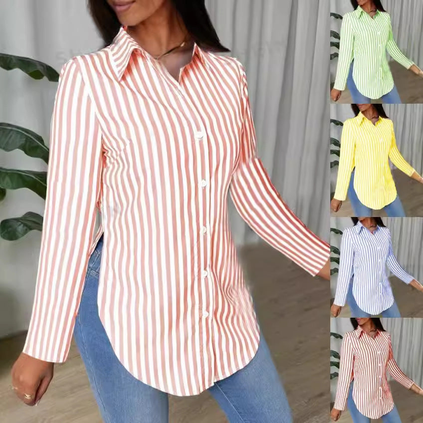Dame Langærmet bluse med stilfuldt stribemønster og moderne snit Stilla
