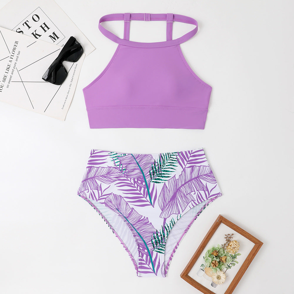 Dame Højskåret Bikini med sporty top og blomsterdesign Stilla