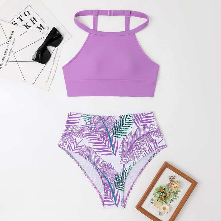 Dame Højskåret Bikini med sporty top og blomsterdesign Stilla