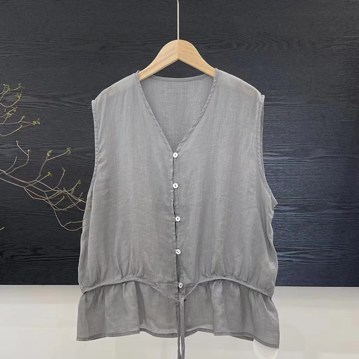 Dame Let Flydende Knapliste Bluse med Peplum Kant Stilla