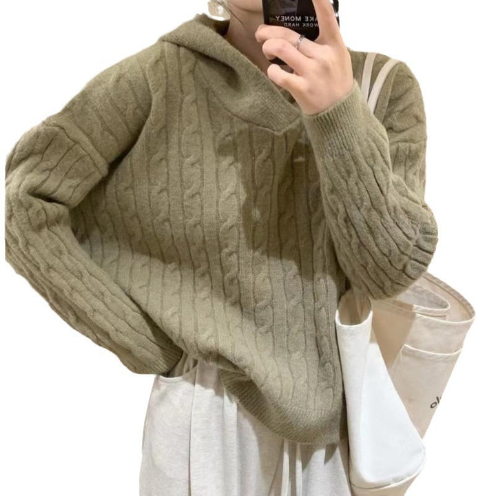 Femme Chunky Kabelstrik Hoodie Pullover Stilla