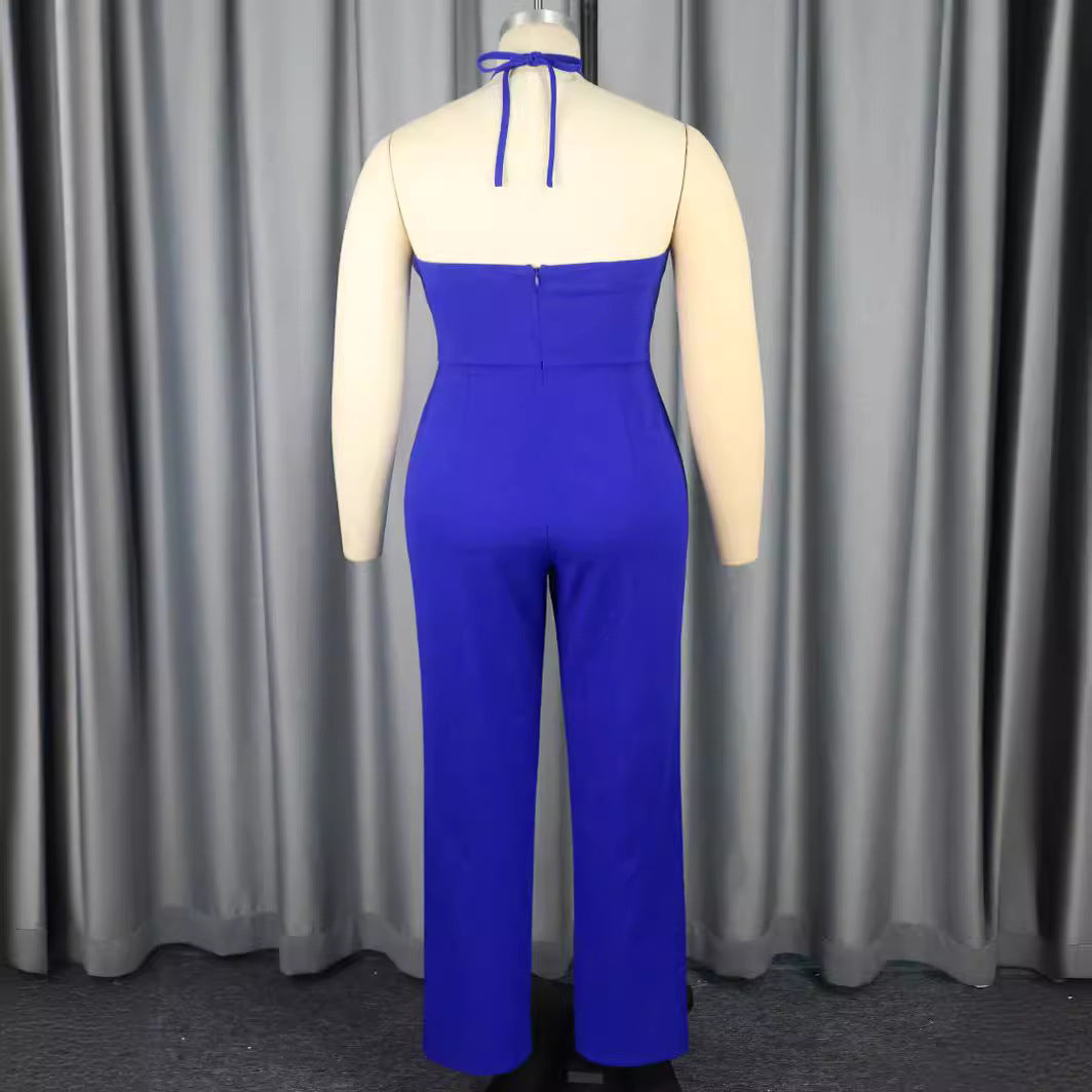 Dame elegant jumpsuit med voluminøs blomsterkrave Skovae