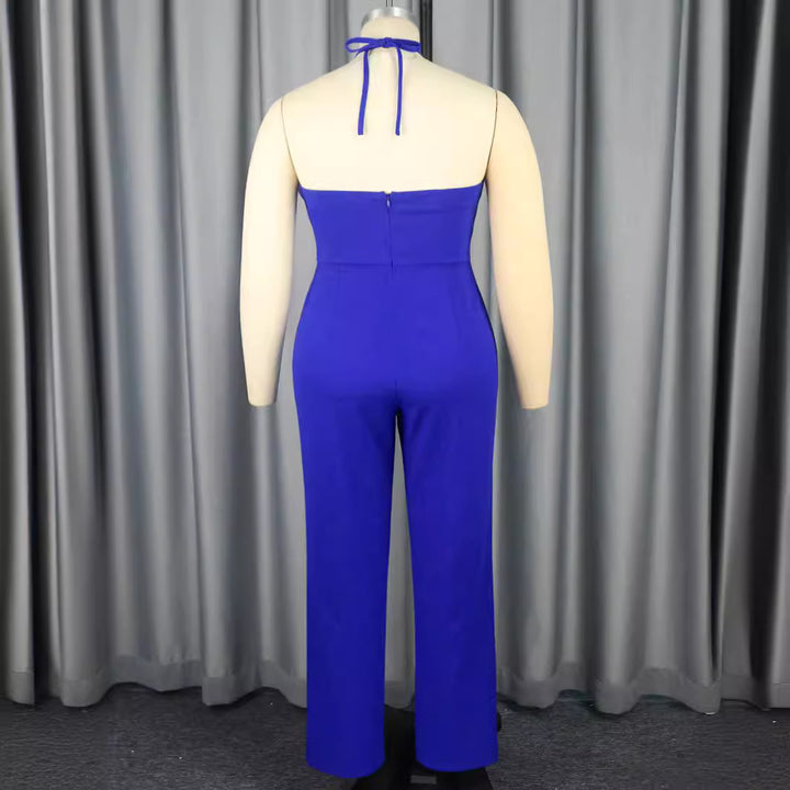 Dame elegant jumpsuit med voluminøs blomsterkrave Skovae