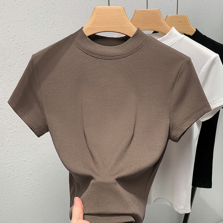 Dame figursyet T-shirt med højtstående krave i elastisk ribmateriale Stilla
