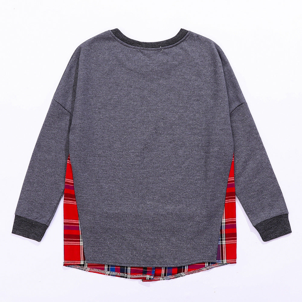 Dame afslappet sweatshirts med ternet mønster og rund halsudskæring Stilla