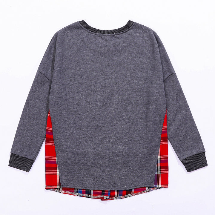 Dame afslappet sweatshirts med ternet mønster og rund halsudskæring Stilla