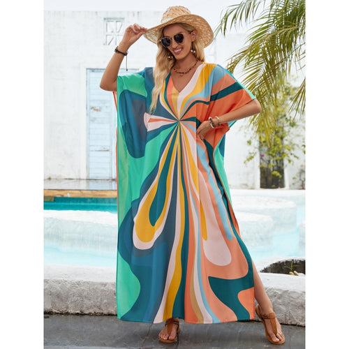 Femme Vibrant Abstrakt Print Maxi Cover-Up Stilla