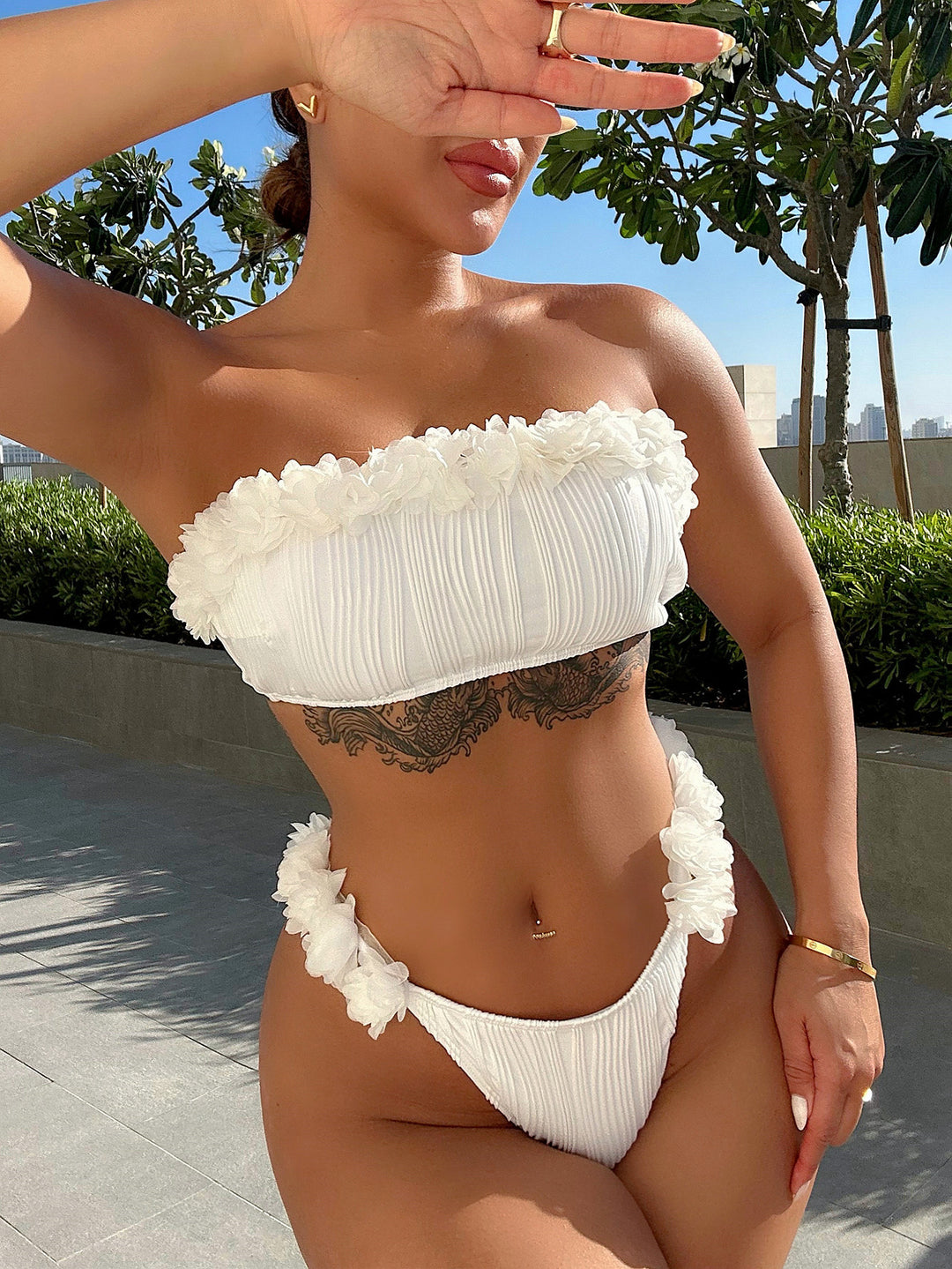 Damer Bandeau-bikini-sæt med fashionable flæsedetaljer Skovae