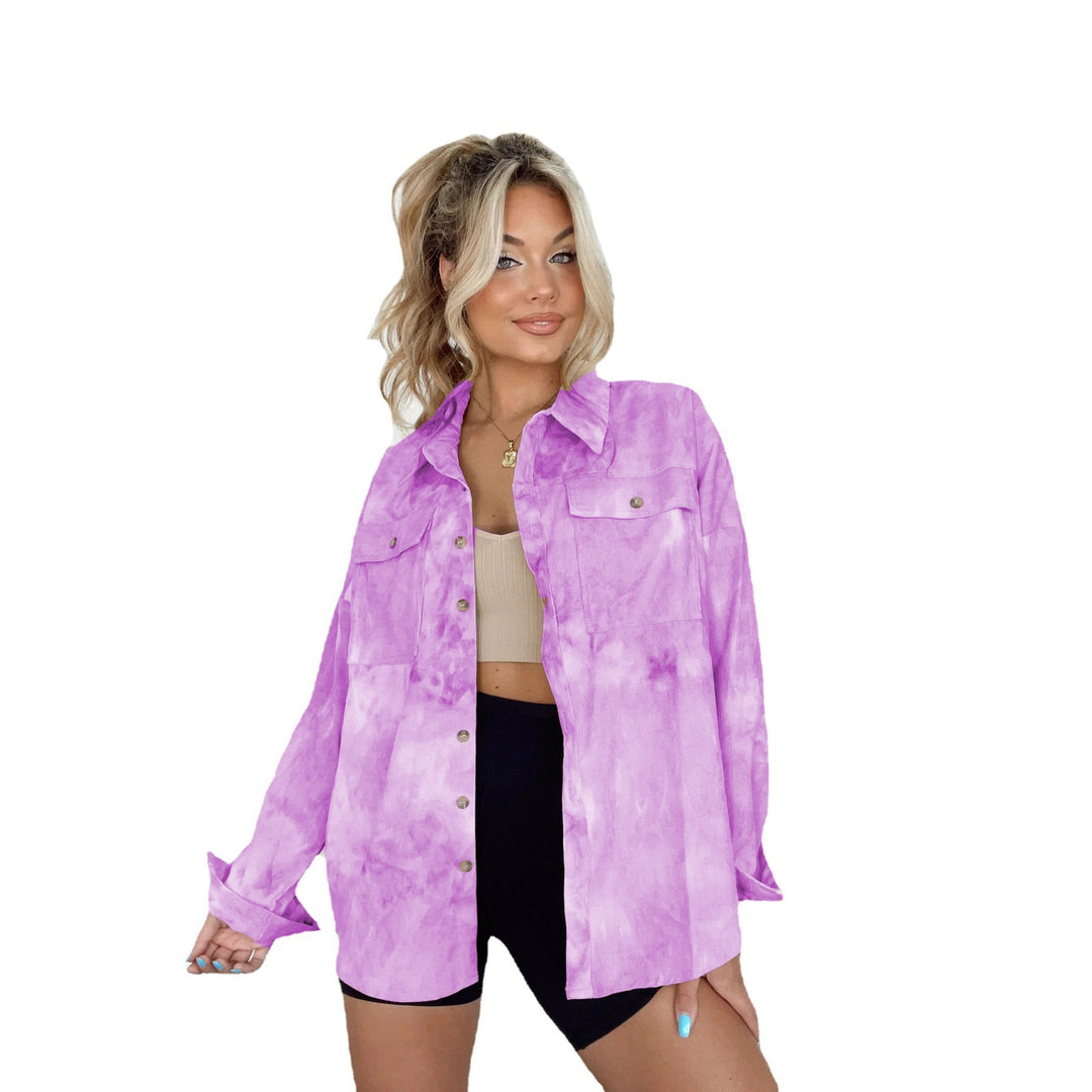 Women's Oversize Denim Shirt Jacket in Trendy Tie-Dye Design Skovae