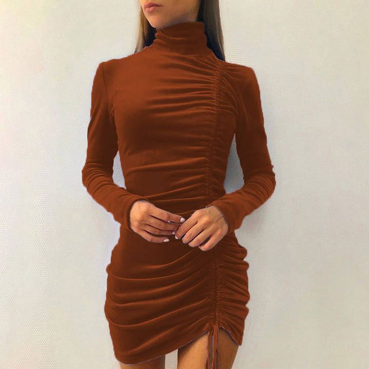 Dame Langærmet Rynket Bodycon Kjole Stilla