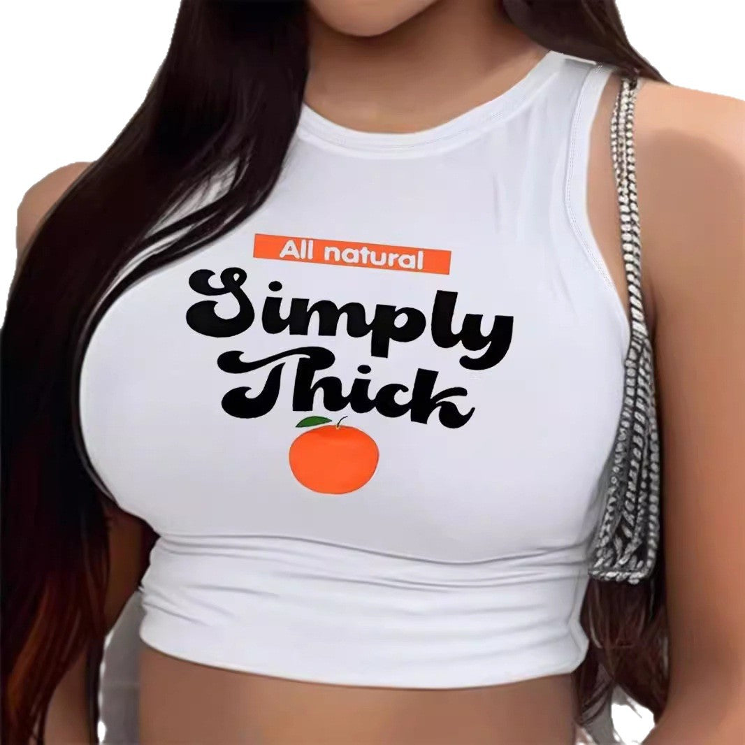 Dame Crop-top med moderne grafiktryk og trendy spænde Skovae