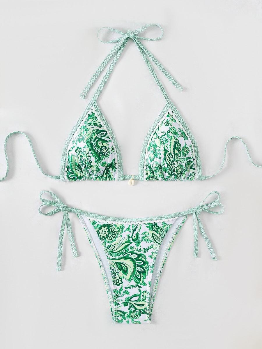 Dame Triangel-bikini med blomsteragtigt vintage-mønster Skovae