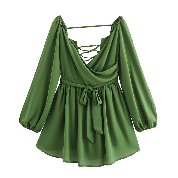 Femme Wrap-bluse med snøring i ryggen og lange ærmer Stilla