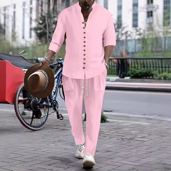 Herre fritids-button-up-skjorte og afslappet skåret bukse sæt Stilla