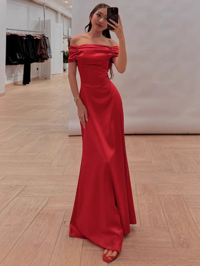 Damer Elegant draperet Maxi-kjole med skulderfri detaljer Stilla