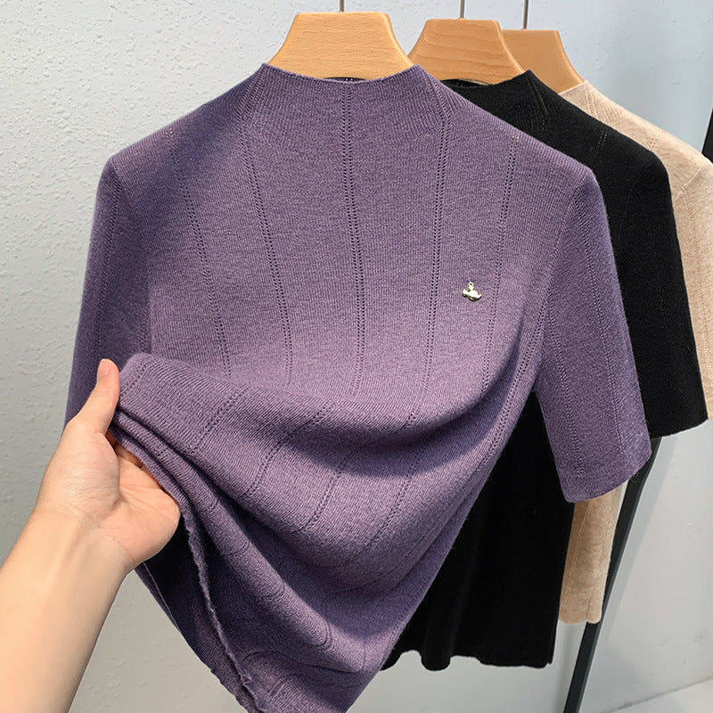 Dame Kortærmet Pullover med struktureret Ribdesign og elegant Ståkrave Stilla