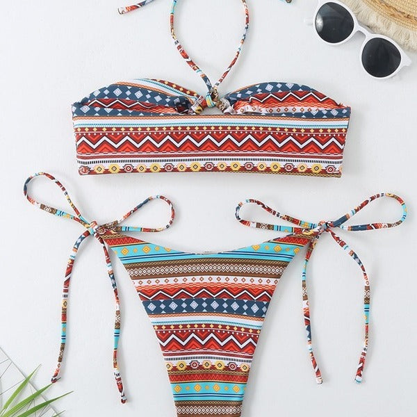 Dame Bohemian Bandeau Bikini Sæt Stilla