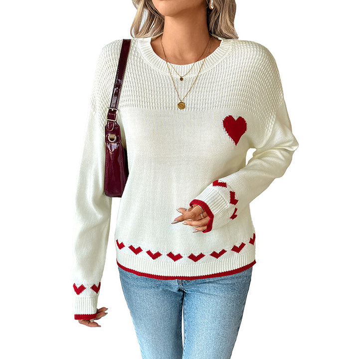 Kvinders sweater med hjerte mønster og kontrasterende detaljer Stilla