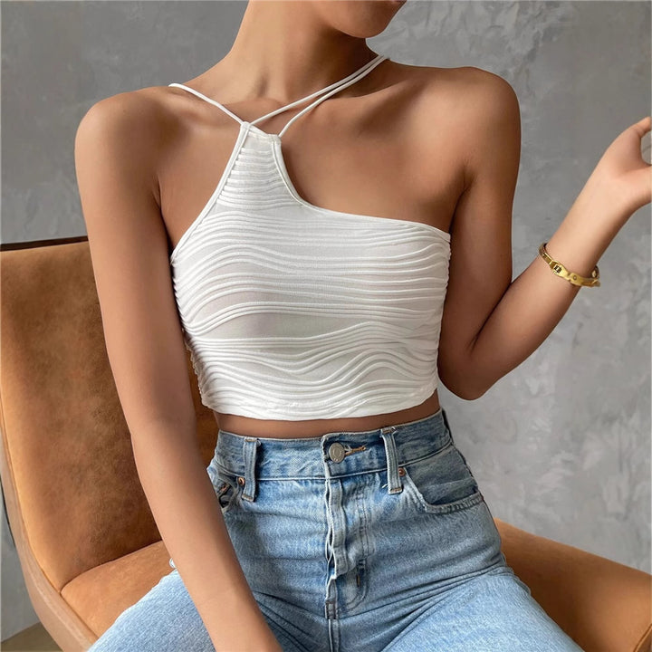 Dame Crop-top med raffineret bølgestruktur og justerbare spaghettistropper Stilla
