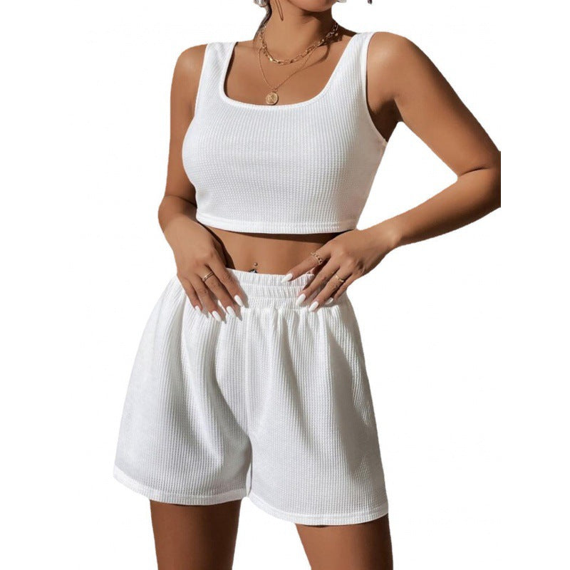 Dame Ribstrik Crop Top og Shorts Sæt Stilla