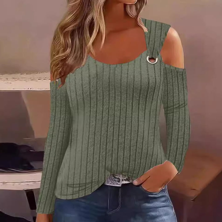 Dame asymmetrisk top med eksklusiv kold skulder-design og fashionabel ringdetalje Stilla