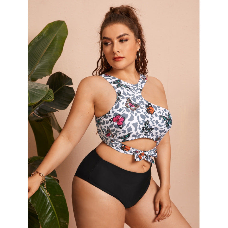 Damer Cut-Out Bikini med moderigtig blomstermønster og højtalje-trusse Skovae
