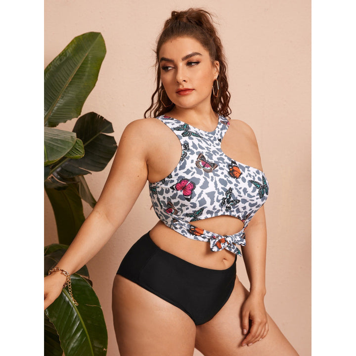 Damer Cut-Out Bikini med moderigtig blomstermønster og højtalje-trusse Skovae