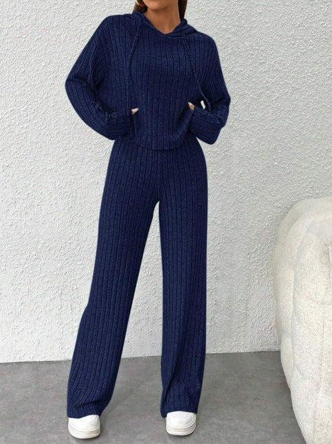 Dame Blødt Strik-Loungewear-Sæt med bredt bånd og ribbet design Stilla