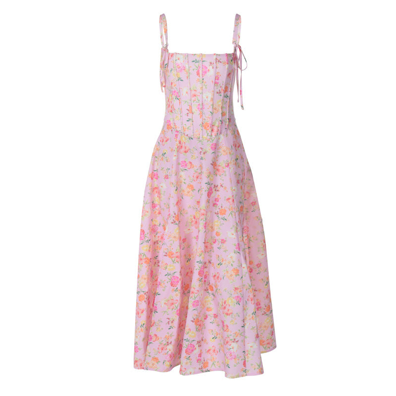 Dame Sommer Maxikjole med filigran Floralprint og justerbare stropper Stilla