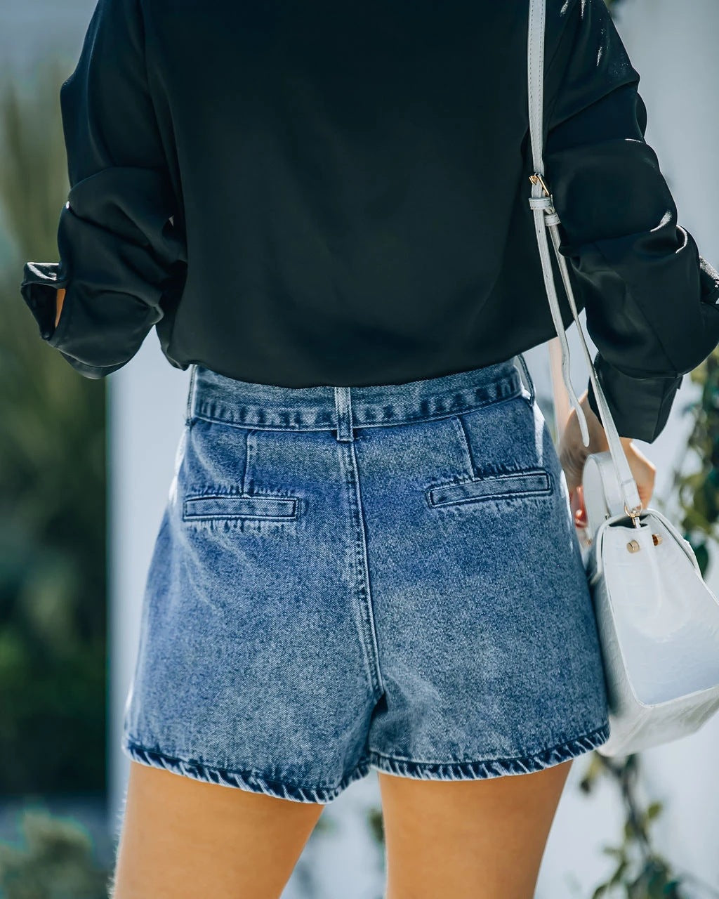 Damer Denim Shorts med høj talje og bælte Stilla