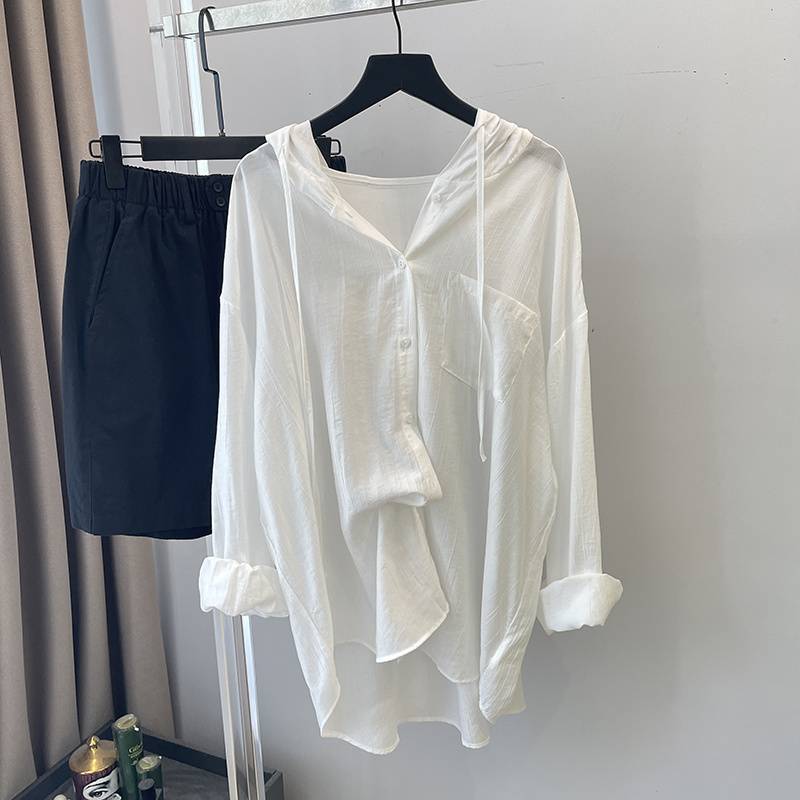 Femme Letvægt Hætte Button-Up Skjorte Stilla