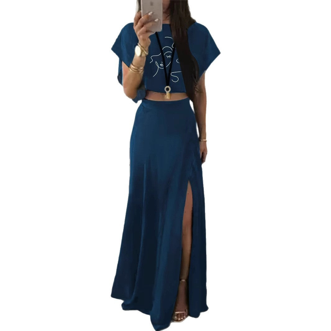 Dame sæt med cropped top og elegant maxiskørt Stilla