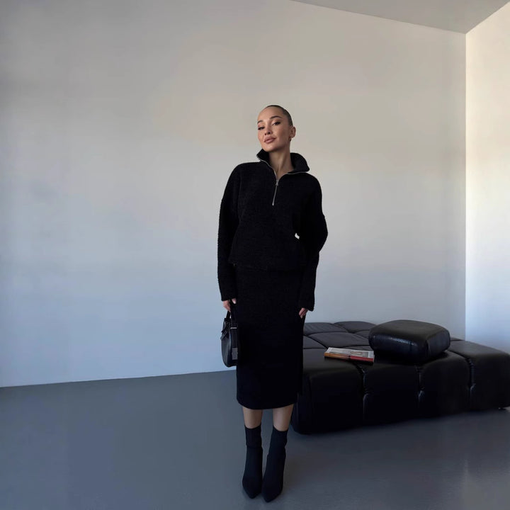 Kvinders strikket sweater med kort lynlås Skovae