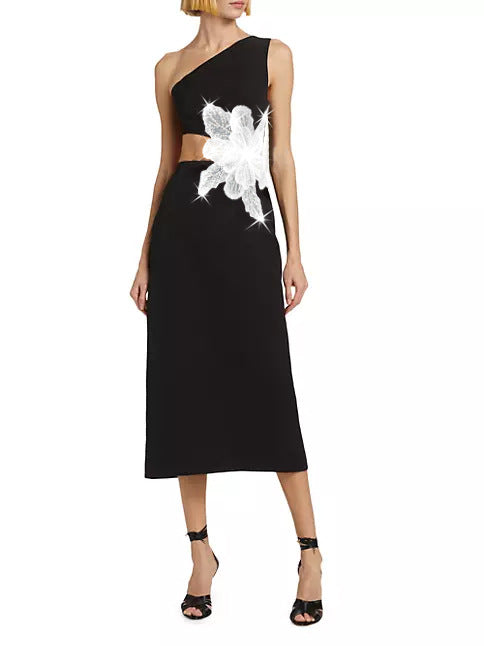 Dame Asymmetrisk Midi-Kjole med floral Applikation Stilla