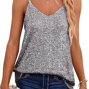 Dame funktionsskjorte med glitrende pailletter og smalle stropper Stilla