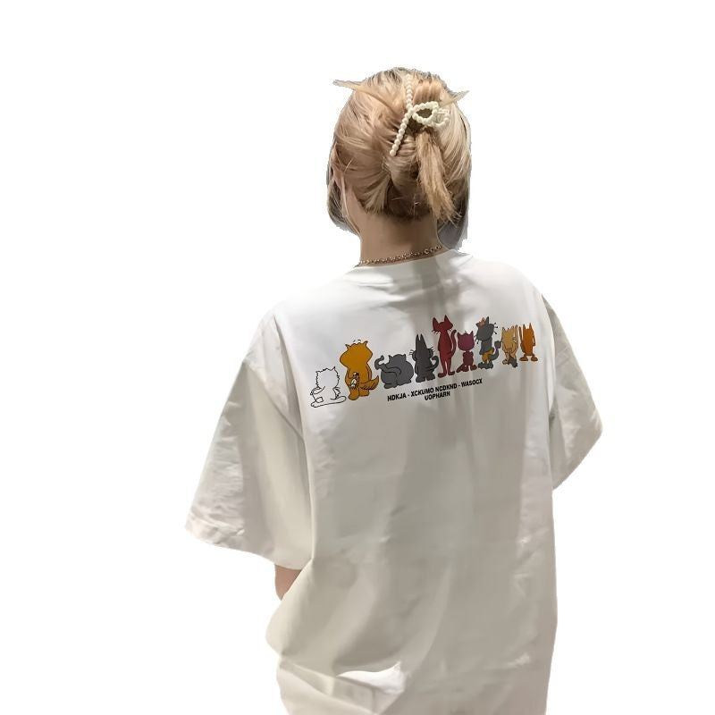 Dame T-shirt med kreativt dyremotiv og løst snit Stilla