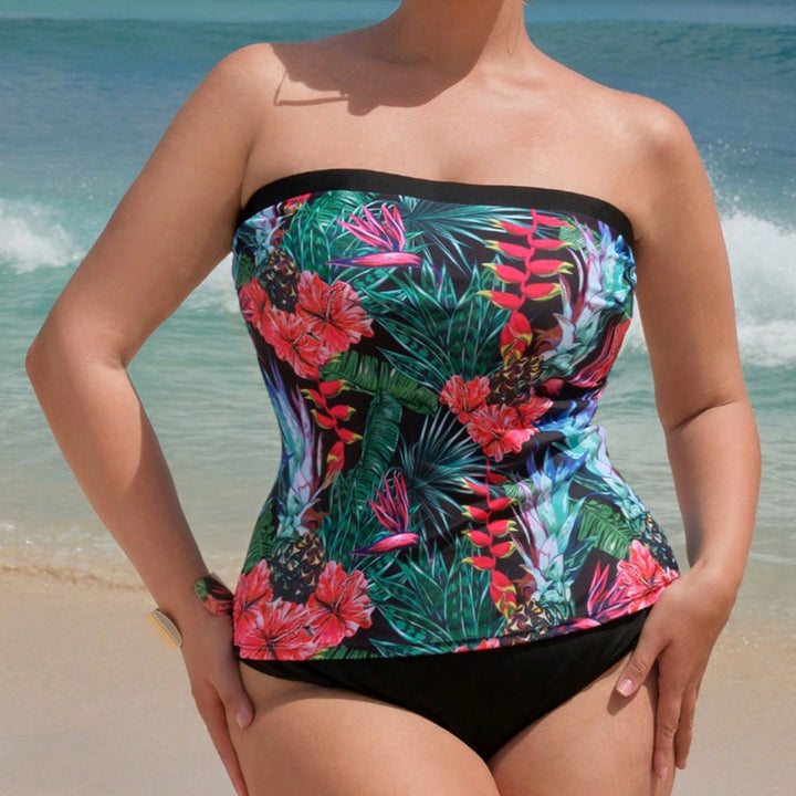 Dame Bandeau-Tankini med livlig blomstertryk Skovae