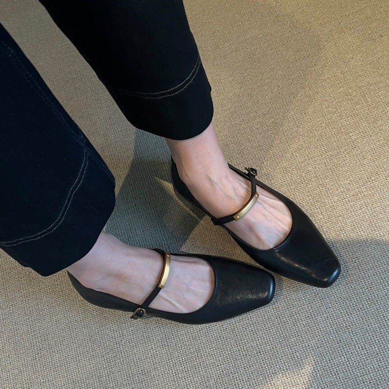 Damer Stilfulde Firkantede Tå Mary Jane Ballerinas med Justerbar Rem Stilla