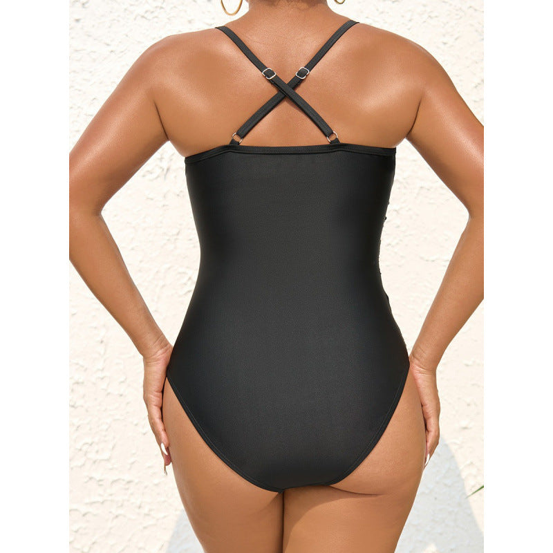 Dame elegant one-piece badedragt med moderne indpakningsdetalje og smart V-udskæring Skovae