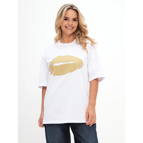 Dame Oversized T-shirt med glamorøs læbeapplikation og løs pasform Stilla