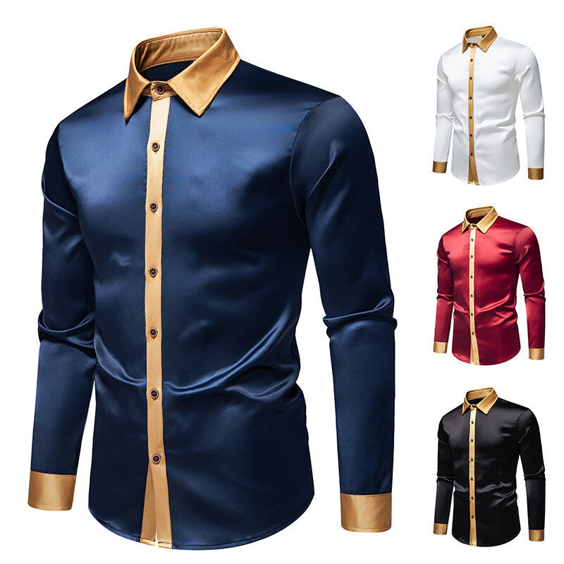 Herrer Elegante Satin-Krave Skjorte Stilla