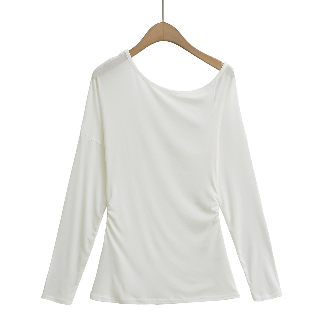 Dame afslappet langærmet top med asymmetrisk skæring og elegant drapering-detalje Stilla