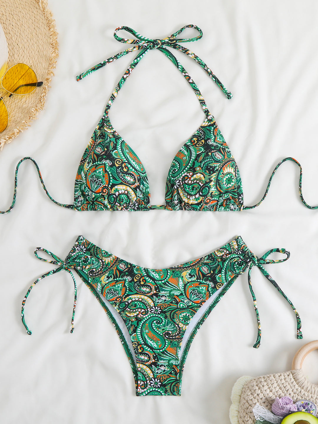 Damer Triangel-Bikini med justerbart bindebånd og elegant paisley-mønster Stilla