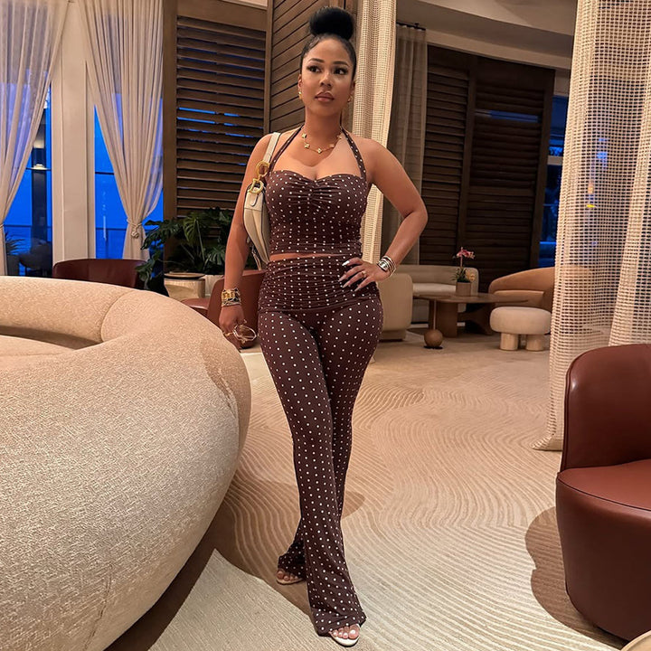 Dame Elegant Crop-Top og Flared-Bukser Sæt Skovae