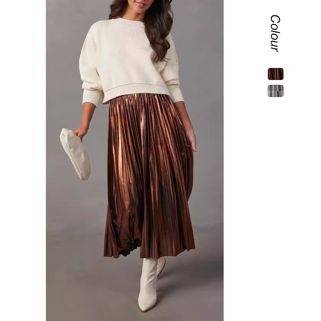 Women's Pleated Maxi Skirt made of shiny material Skovae