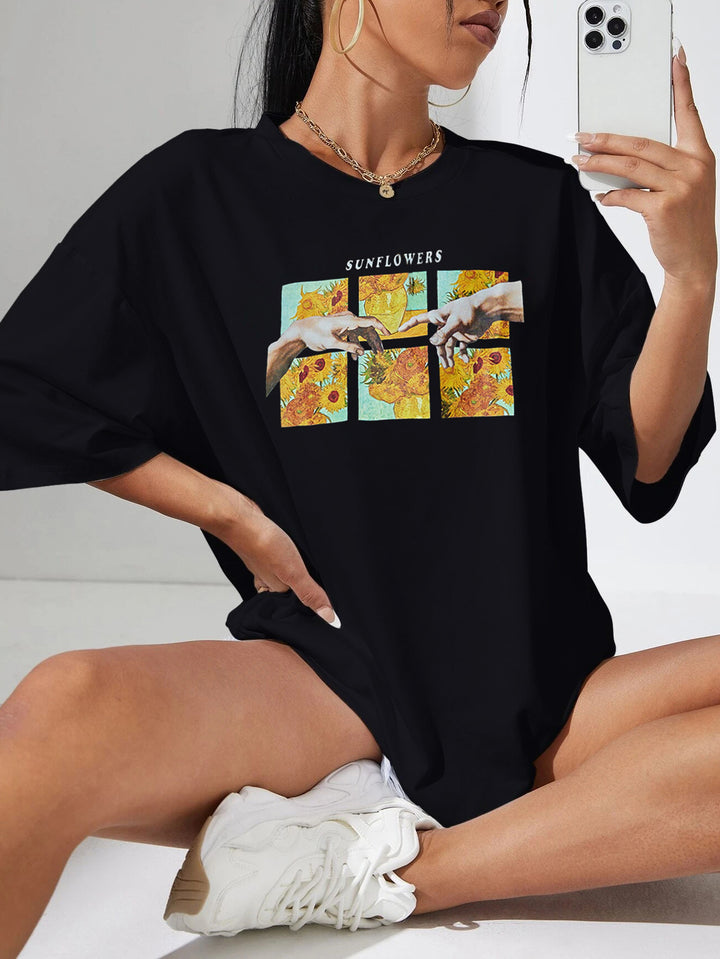 Damer Casual T-shirt med kreativ blomstermotiv Stilla