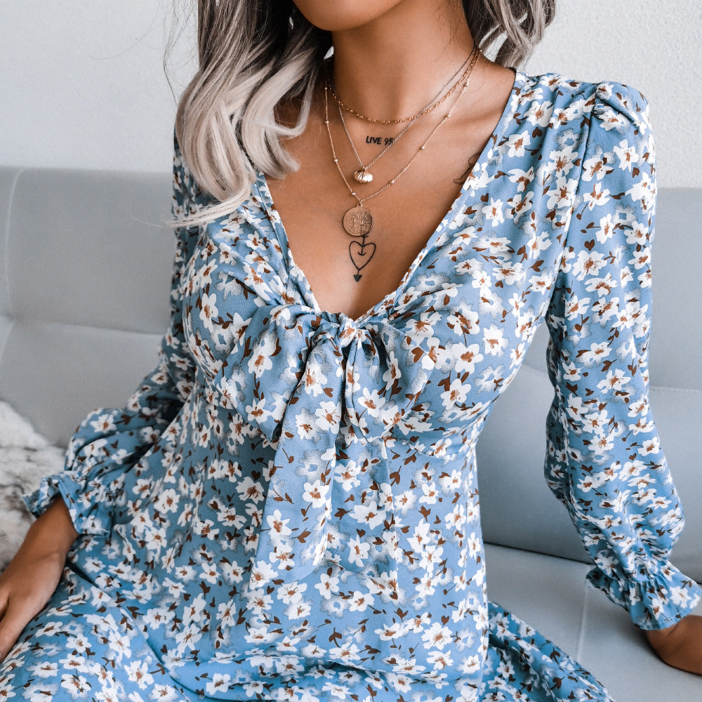 Dame Boho-inspireret minikjole med sløjfe-detalje Stilla