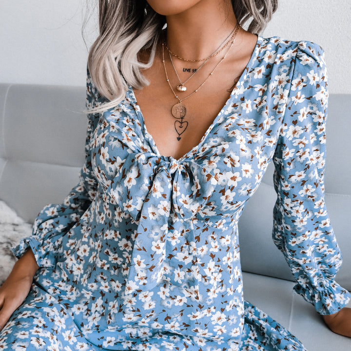 Dame Boho-inspireret minikjole med sløjfe-detalje Stilla