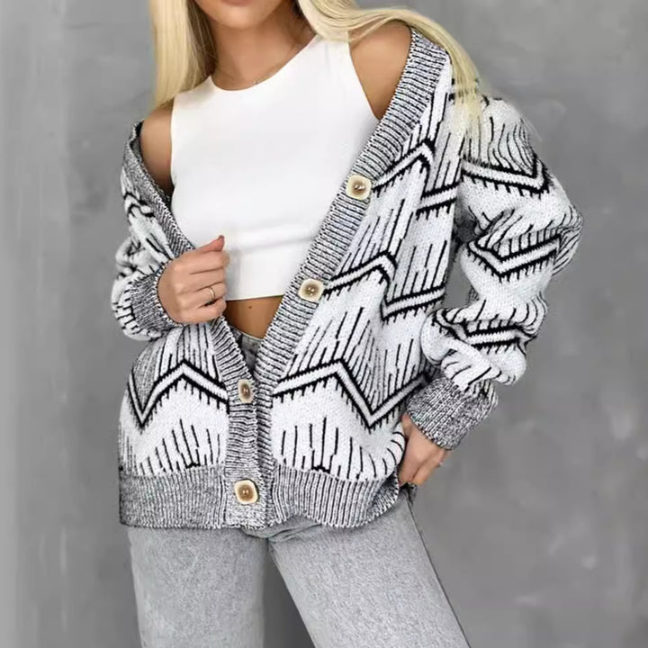 Kvinders cardigan med zigzag mønster og knap detaljer Stilla